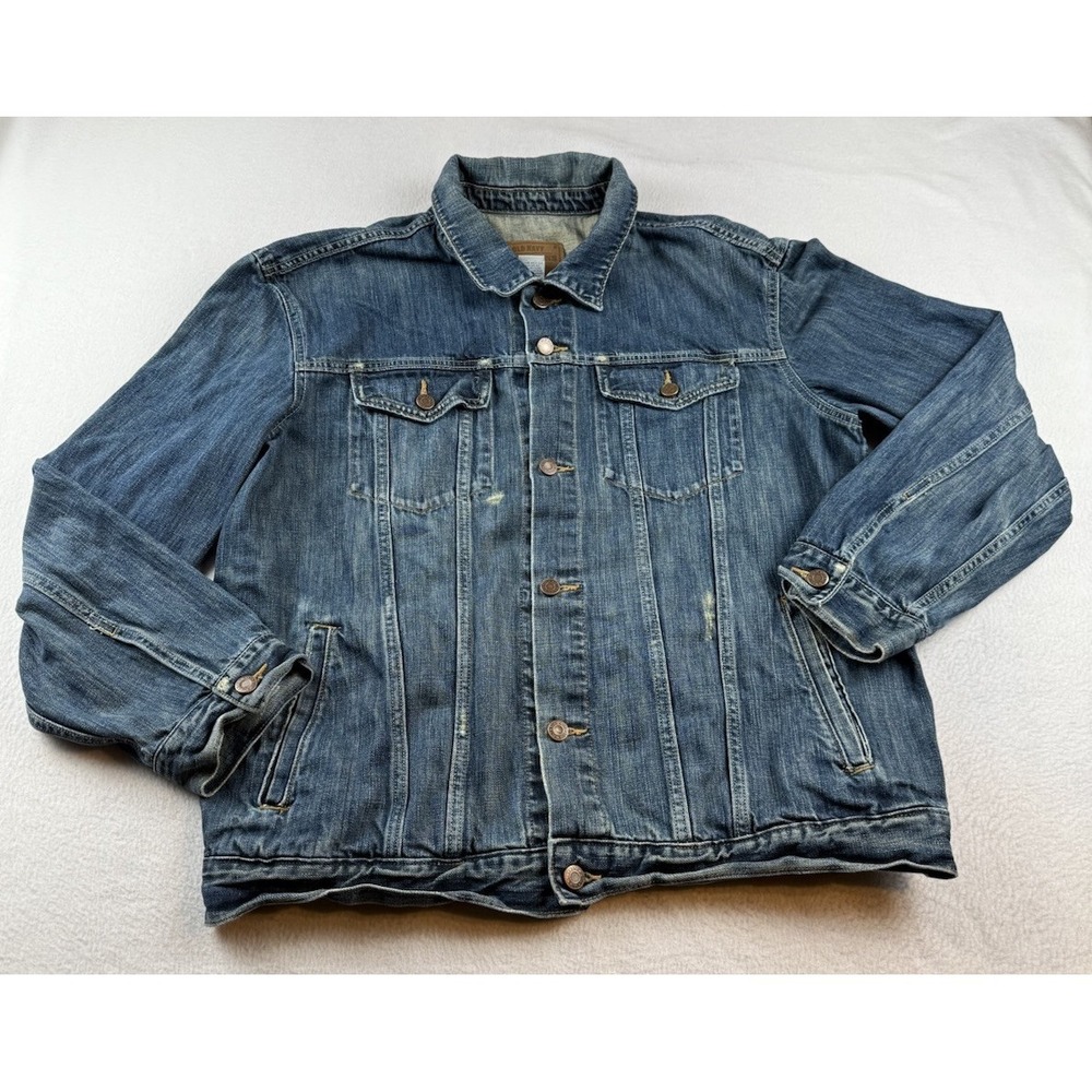 Vintage Y2K Old Navy Men's Denim Jean Jacket XXL Trucker Grunge Distressed